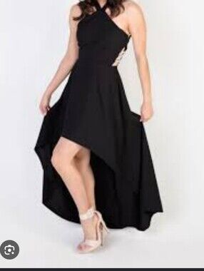 Speechless Black High-Low Halter Dress with Side Jewel Cutouts Students XS